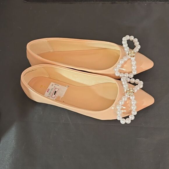 BRAND NEW BAMBOO PEARL STUDDED BOWNOT POINTED TOE FLAT SHOE G1 - Picture 7 of 14